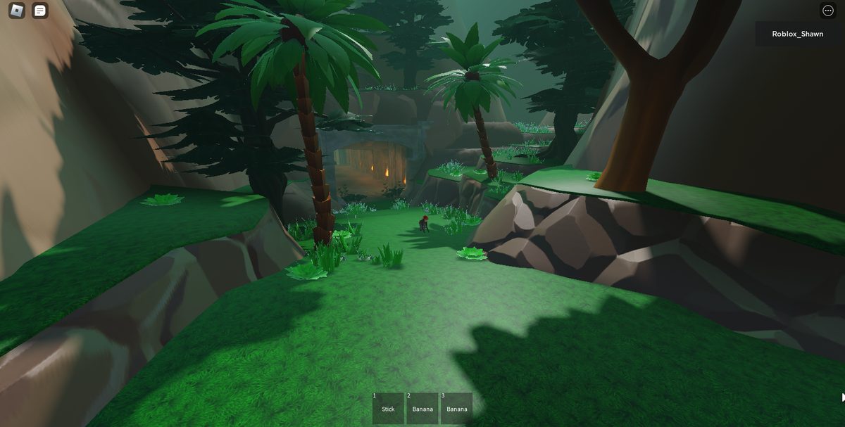 Player approaching a lit cave mouth