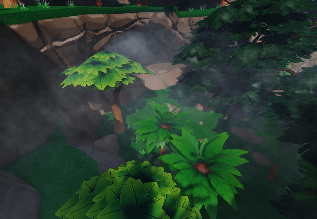 Misted clearing beneath heavy foliage