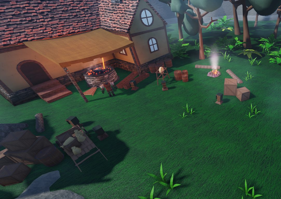 Forge and workshop outside a tiled-roof house