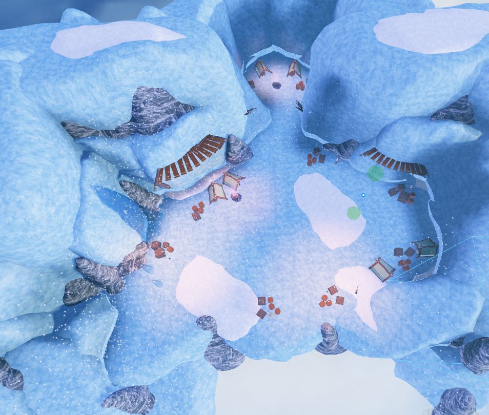 Overhead view of an ice basin camp