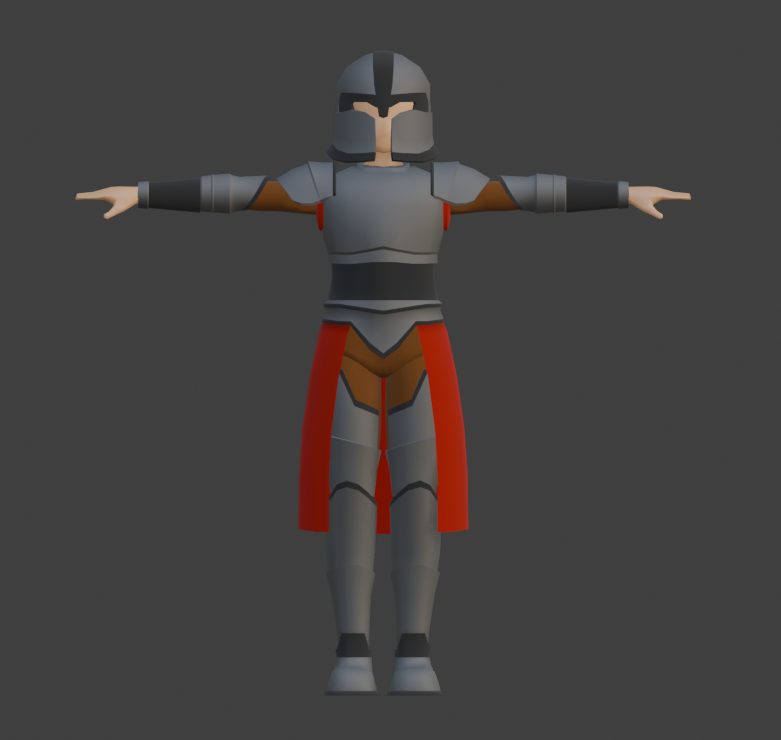 Knight armor set in grey plate with a red tabard