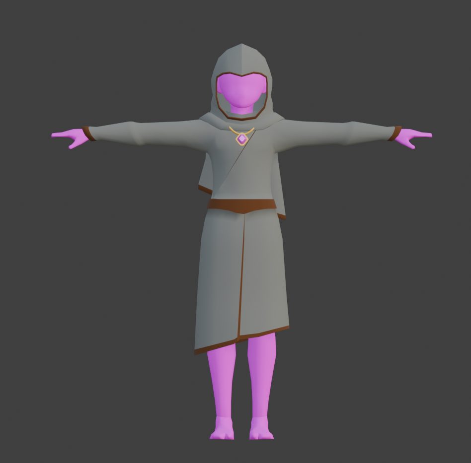 Hooded robe with amulet, front