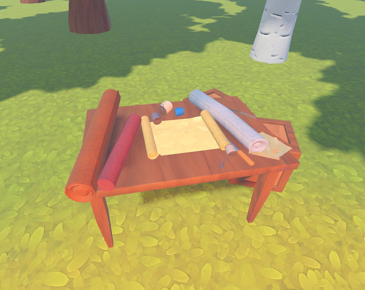 Cartography table with rolled maps